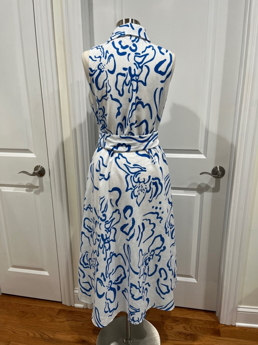 Ador Curve Pocket Sleeveless Shirt Maxi Dress White Blue Floral Size M - Picture 5 of 16
